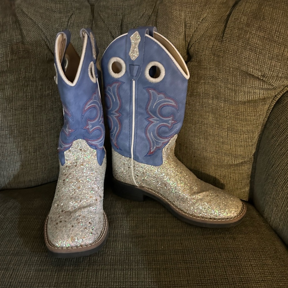 Old West blue / silver glitter  Western Boots size 1 youth